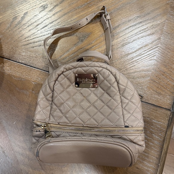 Bebe Beige Quilted Backpack with Gold Details - Picture 2 of 8